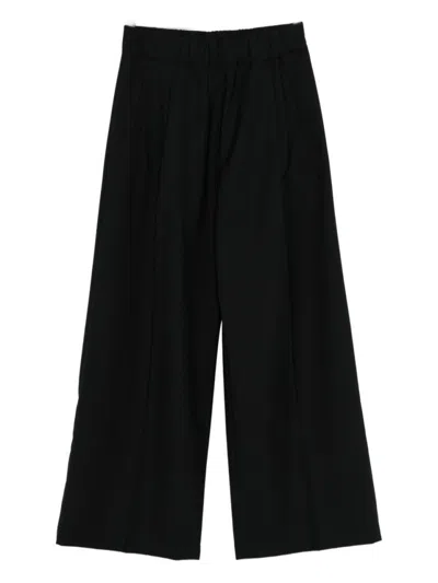 Semicouture Wide-leg Cropped Trousers With Elastic Waistband In Black