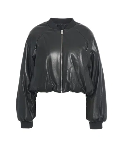 Pinko Oversized Black Bomber Jacket In Faux Leather In Gray