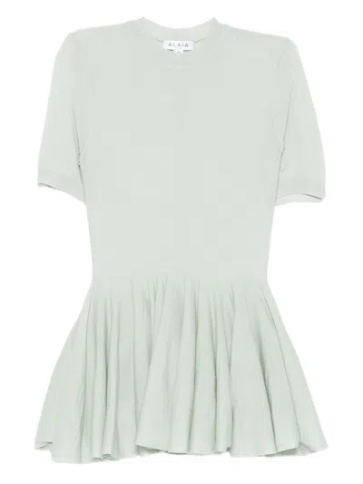 Alaïa Wool Peplum Top In Green