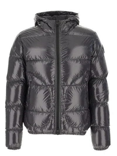 Herno Glossy Quilted Nylon Bomber Jacket With Logo Accents In Black
