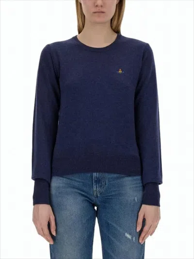 Vivienne Westwood Blue Cashmere-wool Blend Sweater With Ribbed Cuffs In Blue