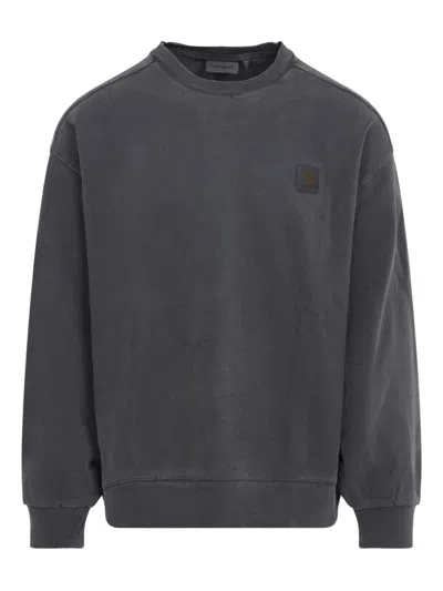 Carhartt Black Logo Crewneck Sweatshirt In Gray