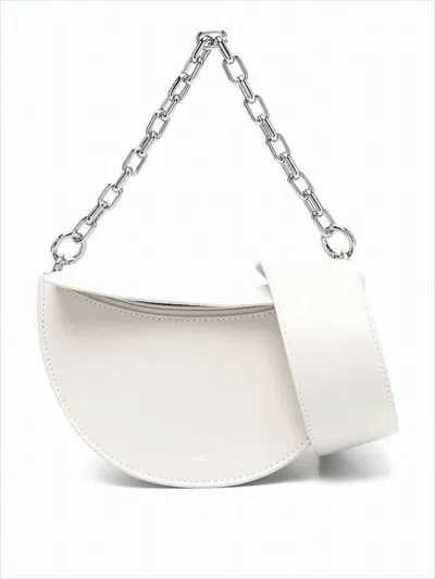 Yuzefi Half-moon White Leather Shoulder Bag With Silver Hardware In White
