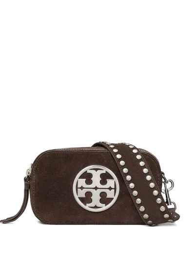 Tory Burch Mini Miller Logo-studded Suede Crossbody Bag In Brown
