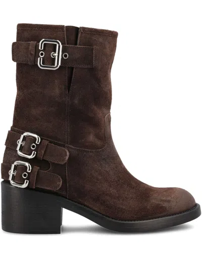 Chloé Stylish Block Heel Suede Ankle Boots In Brown