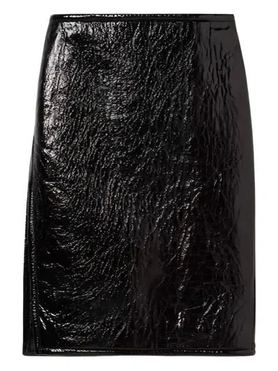 Gucci Glossy Leather Midi Skirt With Side Slit In Black