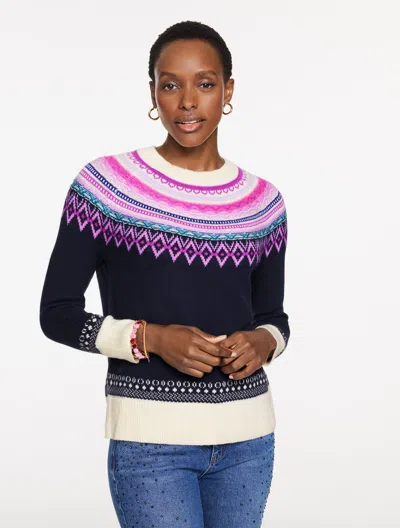 Talbots Plus Petite - Crewneck Sweater - Float Fair Isle Yoke - Indigo - 2x  In Multi