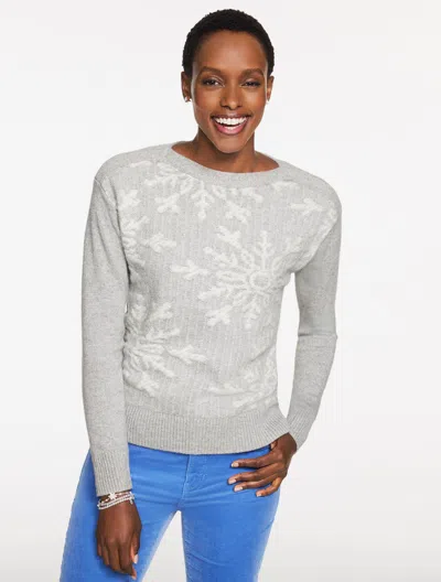 Talbots Plus Petite - Bateau Neck Pullover Sweater - Sparkle Snowflake - Grey Sky Heather/ivory - 3x  In Gray