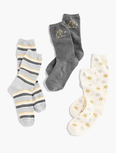 Talbots Metallic Snowflake Socks 3-pack Gift Set - Ivory - 001  In White