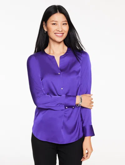 Talbots Petite - Soft Satin Charmeuse Top - Brilliant Purple - Xl  In Blue