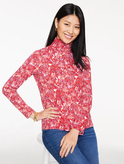 Talbots Plus Petite - Classic Turtleneck Top - Birds On Branches - Red - 2x  In Multi