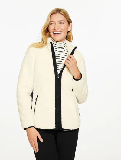 Talbots Plus Petite - Cozy Sherpa Jacket - Colorblock - Ivory - 3x  In White