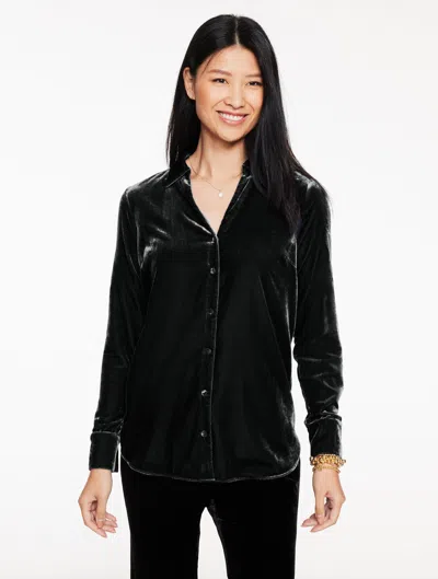 Talbots Plus Petite - Velvet Button Front Shirt - Black - 3x  In Black