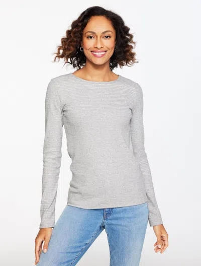 Talbots Plus Petite - Ribbed Crewneck T-shirt - Twinkle Stripe - Grey Sky Heather/silver - 2x