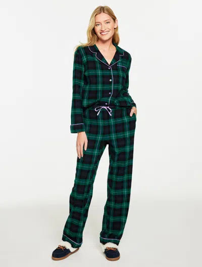 Talbots Cotton Flannel Sleep Set - Prancer Black Watch - Indigo - Xl  In Green