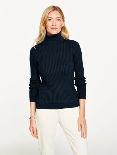 Talbots Plus Size - Ribbed Turtleneck Sweater - Blue - 2x  In Black