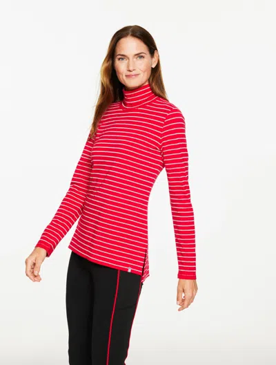 Talbots Plus Petite - Supersoft Jersey Turtleneck T-shirt - Glitter Snow Stripe - Red/silver - 2x  In Red