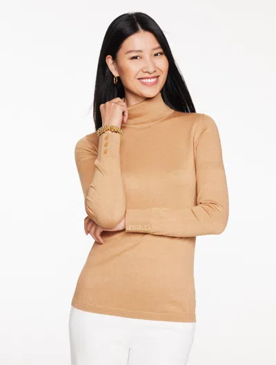 Talbots Plus Size - Perfect Metallic Turtleneck Top - Toasted Coconut/gold - 2x  In Gold