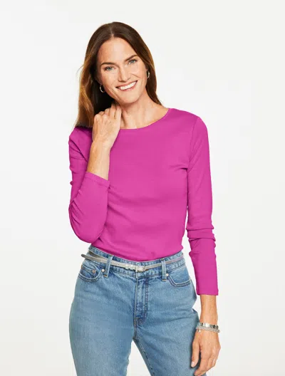 Talbots Plus Petite - Long Sleeve Crewneck T-shirt - Sugar Plum - 1x  In Purple