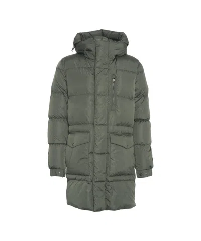 Add Long Quilted Down Jacket With Drawstring Hood In Gray