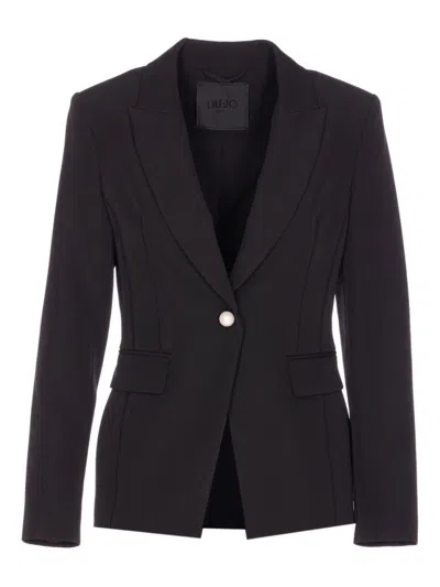 Liu •jo Structured Pearl-button Blazer With Flap Pockets In Black