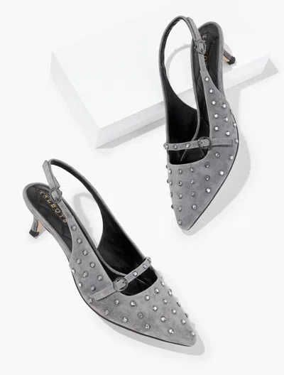 Talbots Sylvie Studded Slingback Suede Pumps - Kendall Grey - 11m  In Silver