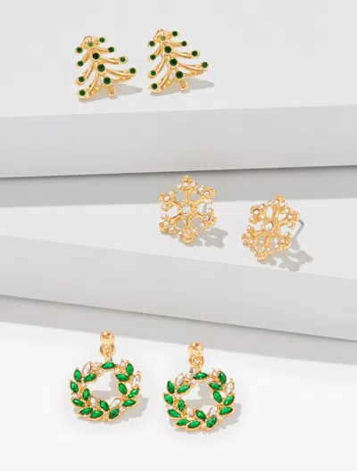 Talbots Festive Stud Earring Set - Lush Green/gold - 001