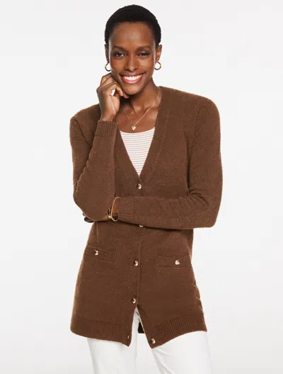 Talbots Plus Petite - Bouclé V-neck Cardigan Sweater - Dark Walnut - 2x  In Brown