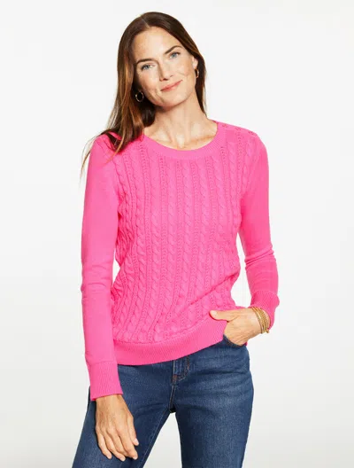 Talbots Plus Petite - Cable Knit Crewneck Sweater - Stunning Pink - 1x  In Pink