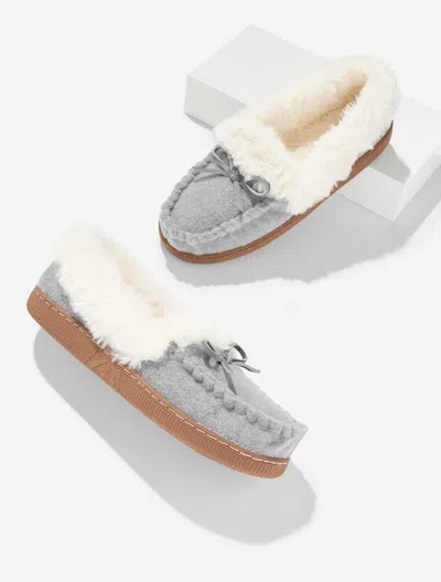 Talbots Cleo Flannel Faux Fur Moccasins Shoes - Light Grey - 10m  In Gray
