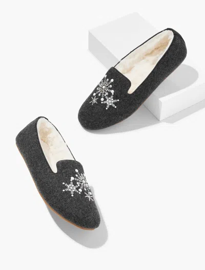 Talbots Fireside Embellished Flannel Slippers - Snowflake - Medium Grey - 9m  In Gold
