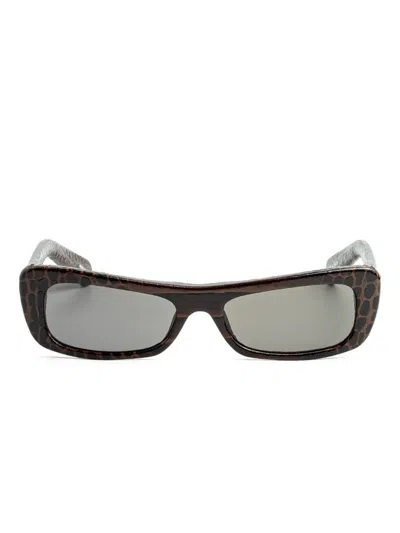 Jacquemus Rectangular Brown Frame Sunglasses With Textured Pattern In Gray