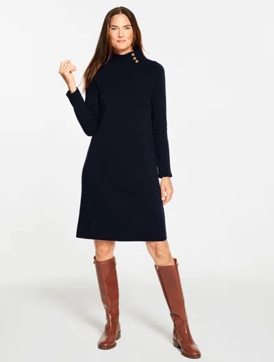 Talbots Plus Size - Fleece Side Button Turtleneck Dress - Blue - 1x  In Blue