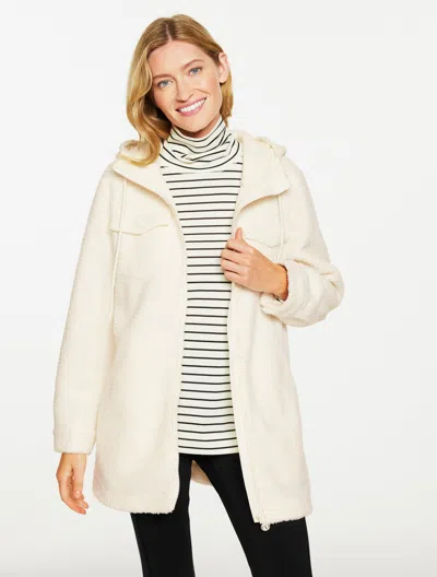 Talbots Teddy Sherpa Full-zip Jacket - Ivory - Xs  In White