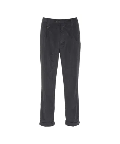 Paolo Pecora Classic Fit Black Corduroy Trousers With Stylish Pleats In Gray