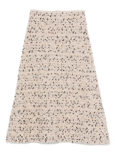 Fabiana Filippi A-line Beige Tweed Midi Skirt With High Waist And Straight Hem In Neutral