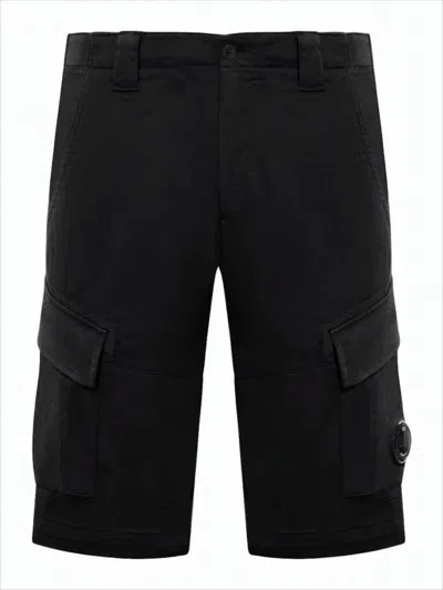 C.p. Company Tailored Cargo Shorts With Distinctive Pocket Details In Black
