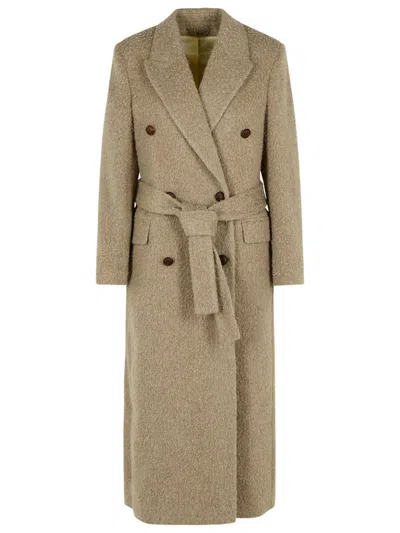 Golden Goose Double-breasted Coat In Beige Wool Blend Women In Brown