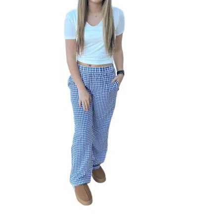 Pretty Garbage Happy Days Gingham Pants In Navy In Blue