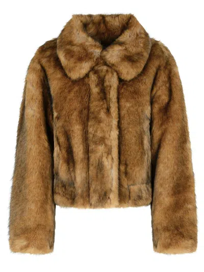 Stand Studio Cropped Faux Fur Jacket In Brown