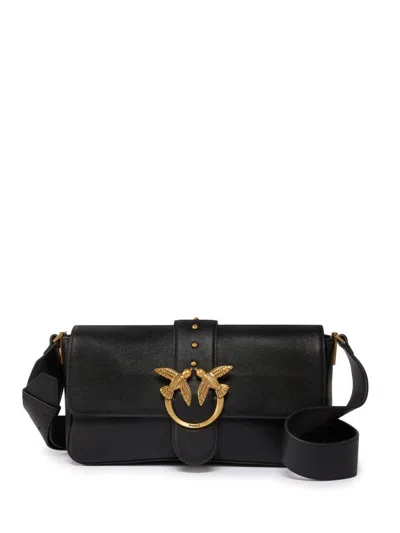 Pinko Rectangular Shoulder Bag With Signature Love Birds Buckle In Black