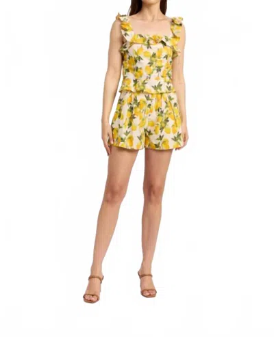 En Saison Bianca Sleveeless Top In Linen & Lemon In Multi