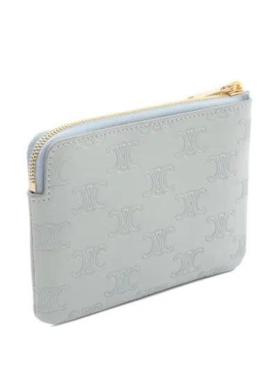 Pre-owned Celine 2010s Triomphe Debossed Leather Walletpurse In Blue