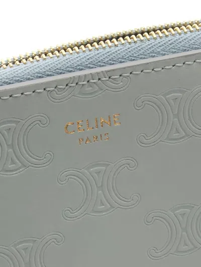 Pre-owned Celine 2010s Triomphe Debossed Leather Walletpurse In Blue