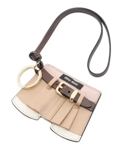 Pre-owned Miu Miu 2020s Leather Keyring In Neutral
