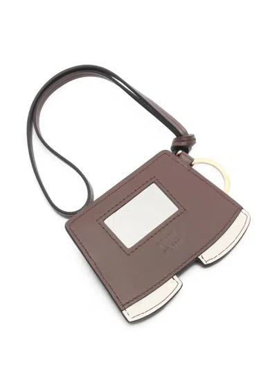 Pre-owned Miu Miu 2020s Leather Keyring In Neutral