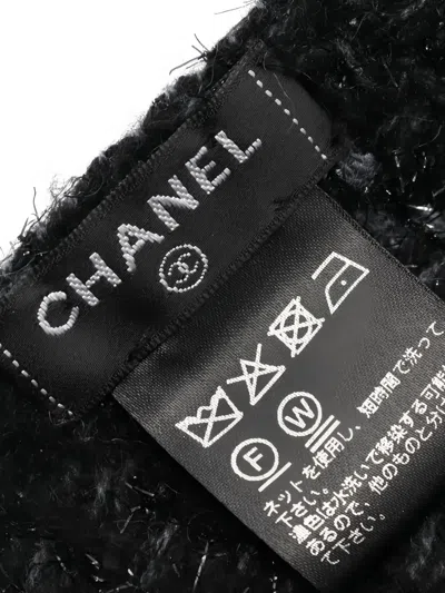 Pre-owned Chanel 1986-1988 Coco Mark Fringed Shawl In Black