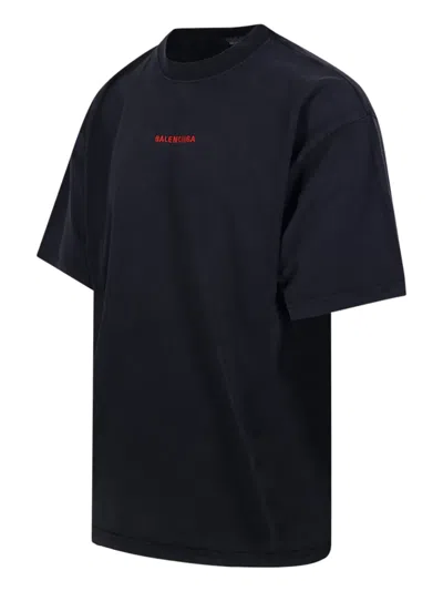 Balenciaga Black Crewneck T-shirt With Logo On The Front And On The Back In Cotton Man In Black