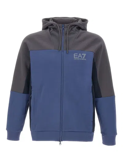 Ea7 Colour-block Hoodie In Blue