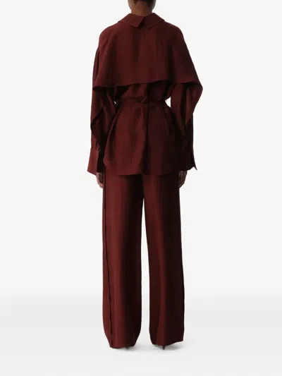 Jason Wu Collection Belted Crinkled Satin Oversized Button Up Shirt In Red